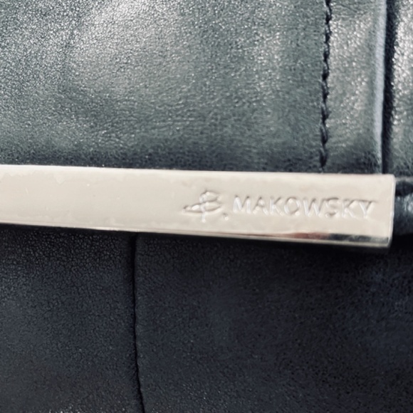 B MAKOWSKY Black Leather Shoulder Bag Chain handle hangtag BM Leopard Lining - Picture 7 of 8